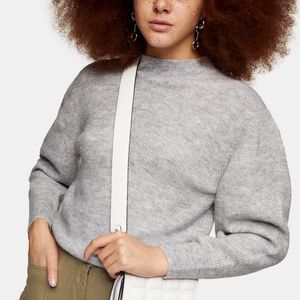 Topshop Grey Chevron Crop Knitted Sweater